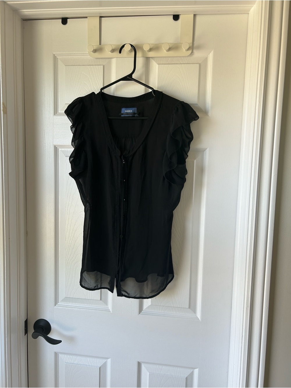 Mexx Black Ruffle Sleeve Button-Front Blouse